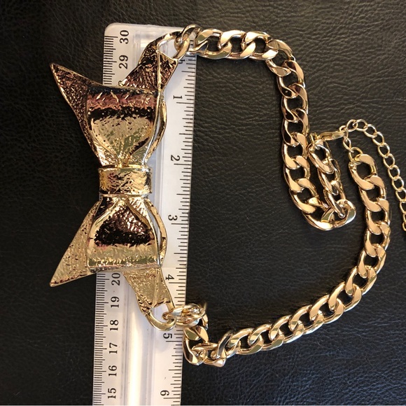 Gold Statement Necklace Bow Cuban Link Chain Chunky Big Runway Fashion 19-22” - Picture 6 of 7